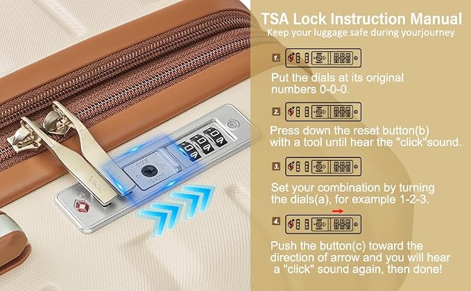 Luggage Sets 3 Piece with TSA Lock Hardside PC+ABS Carry On Suitcase with YKK - Image 5