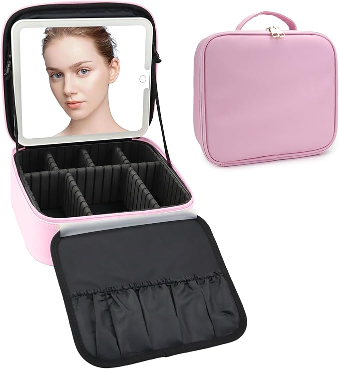 Travel Makeup Bag with LED Mirror Travel Makeup Organizer with 3 Lighted by Unknown