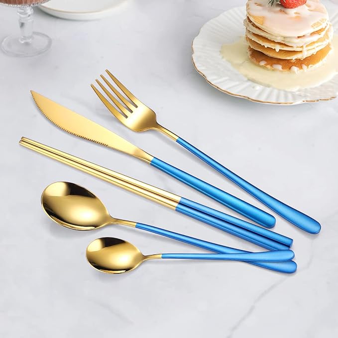 AARAINBOW 6 Pieces 18/8 Stainless Steel Flatware Set Portable Reusable Cutlery - Image 5
