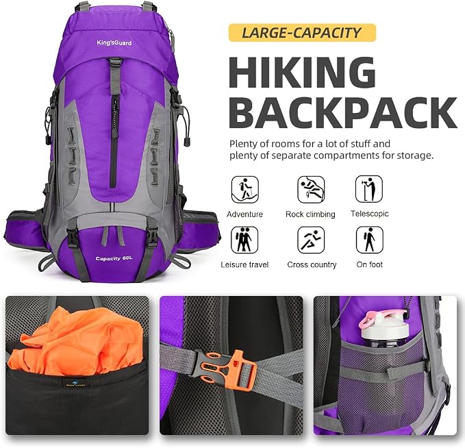 King'sGuard 60L Hiking Backpack Lightweight Camping Backpack - Image 4