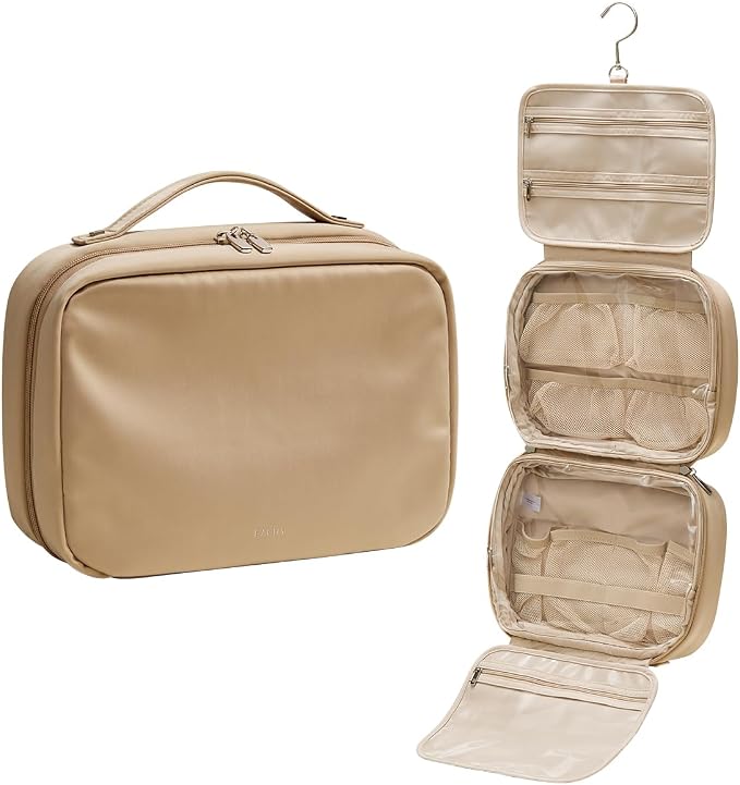 EACHY Hanging Toiletry Bag, Satin 4 Compartments Travel Toiletry Bags by EACHY
