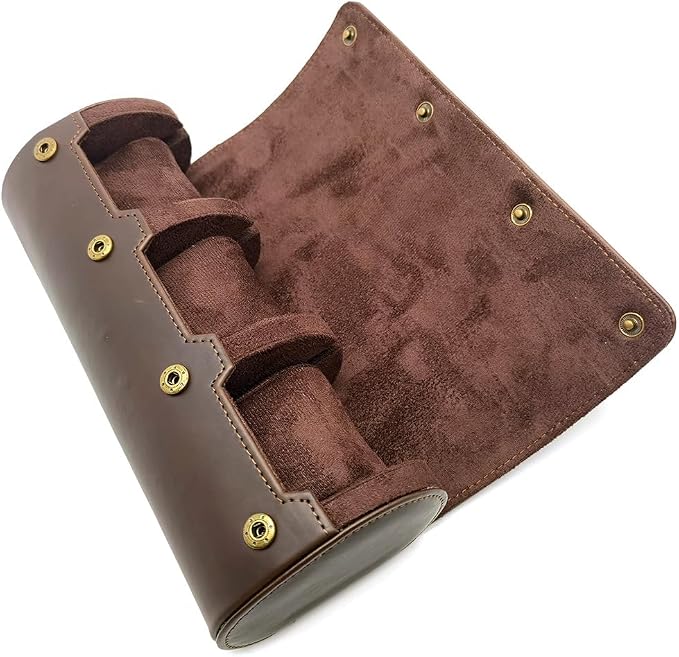 Genuine Leather Watch Roll Travel Case, 3 Slots Vintage Full Grain Leather - Image 4