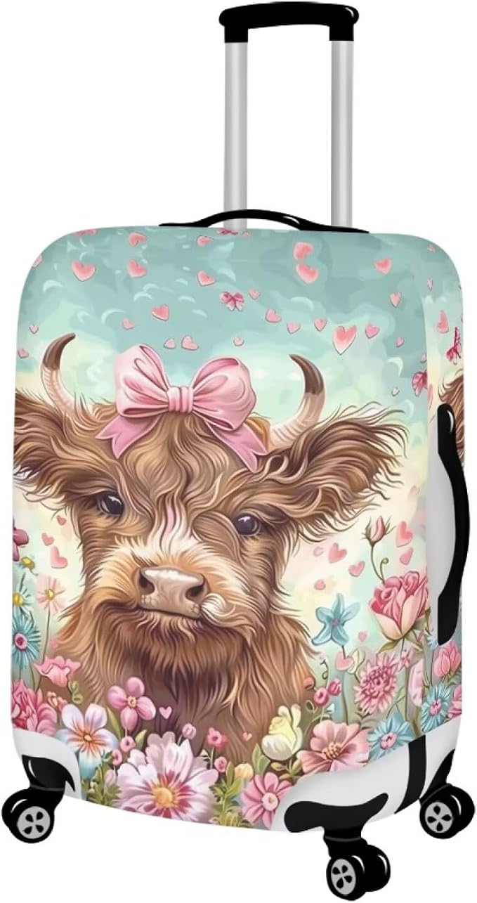 Highland Cow Suitcase Cover Flower Suitcase Protector Fits 26-29 Inch Luggage - Image 2