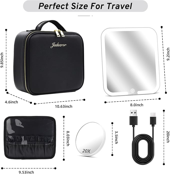 Makeup Bag with Magnetic Detachable Lighted Mirror 360° Swivel Angle, Travel - Image 6