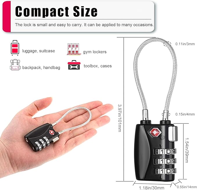 ZHEGE TSA Wire Lock 2 Pack Cable Luggage Lock - Image 5
