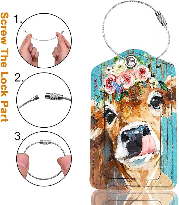 2 Pack Luggage Tag for Suitcase, Cute Unique Leather Bag Tags Identifiers - Image 4
