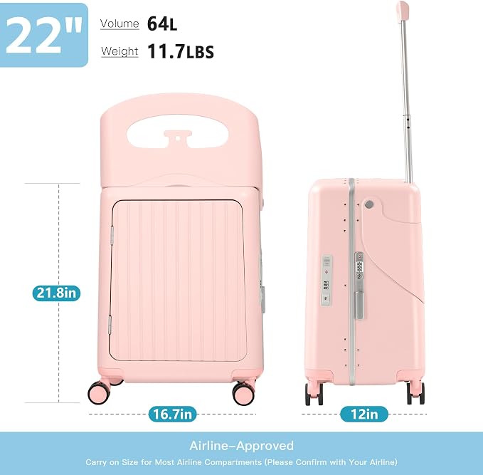 22" Ride On Luggage with Seat for Kids & Adults, Lightweight Hardside Ride-On - Image 7