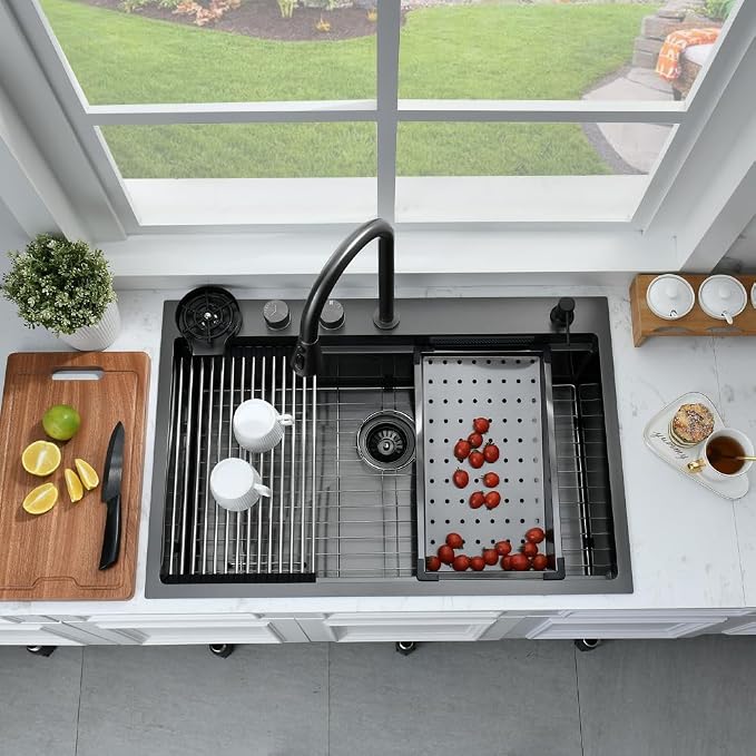 33 Inch Black Waterfall Drop In Kitchen Sink - Image 4