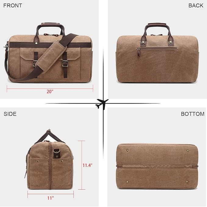 Duffle Bag for Men Waterproof Genuine Leather Canvas Travel Duffel Bags for - Image 6