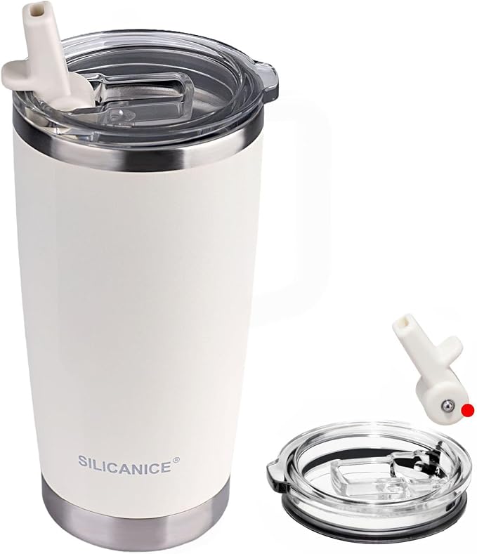 White 20oz Tumbler with Patented Easy-Clean Lid | Leakproof & No-Scrub Design by Patent-pendingstraw1secondoff1secondon3-secondclean