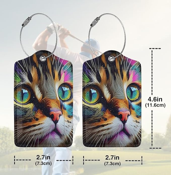 2 Pack Luggage Tags for suitcases Cute Cat Luggage Tag, Leather Stainless Steel - Image 2