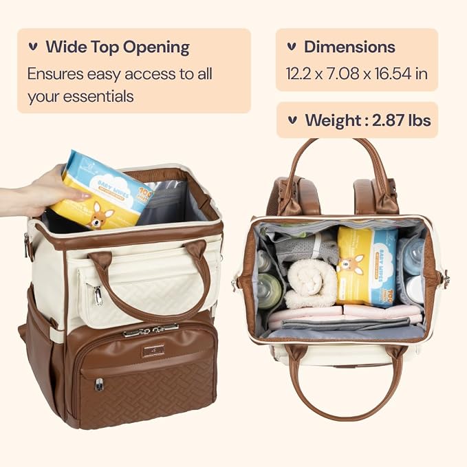 BabbleRoo Leather Diaper Bag Backpack, Unisex Stylish Travel Back Pack Nappy - Image 3