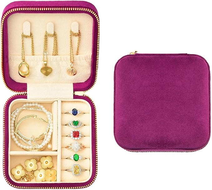 Travel Jewelry Case, Small Plush Velvet Jewelry Box by TAIMY