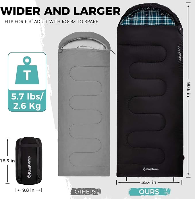 KingCamp Sleeping Bag for Adults, Cold Weather & Warm XL Big and Tall Flannel - Image 2