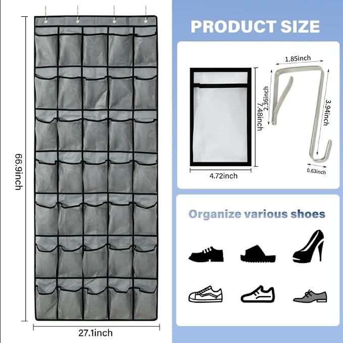 35Large Pockets Over The Door Shoe Organizer, Mesh Pockets Shoe Holder Rack - Image 2