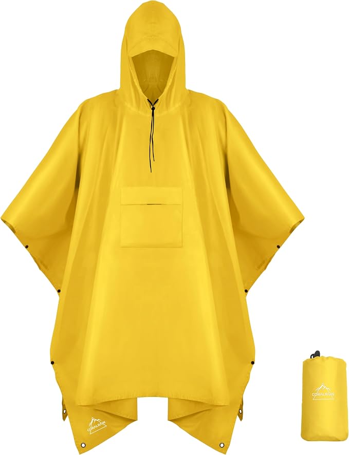 Coralrain Hooded Rain Poncho Lightweight Waterproof Unisex Raincoat Jacket by Coralrain
