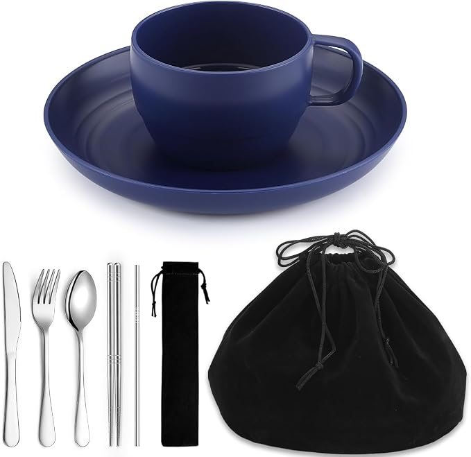 Camping Essentials Set, HOMQUEN Camping Plates and Bowls Set, Coffee Mug by HOMQUEN