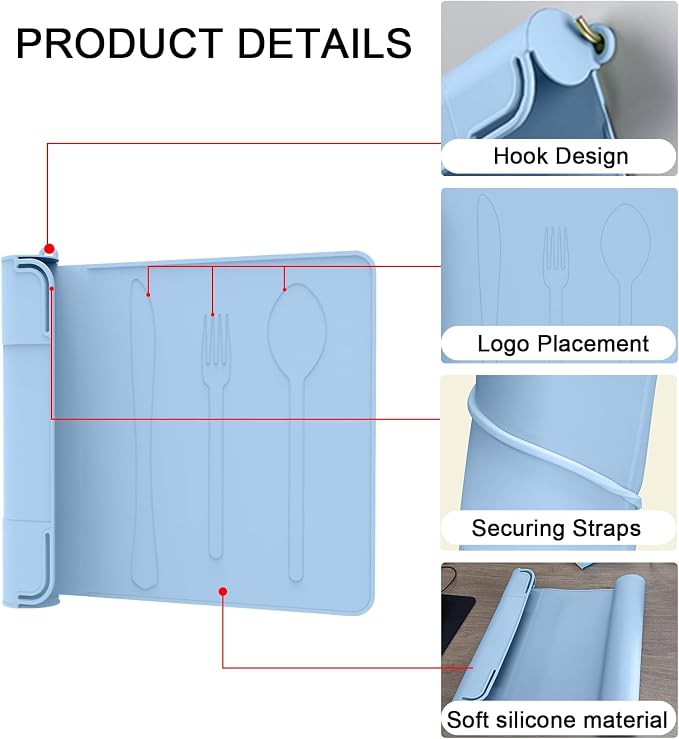 Utensil Box, Tableware Silicone Portable Box Silverware mat, Suitable - Image 3