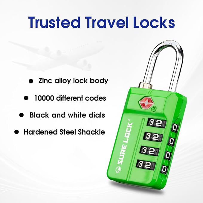 SURE LOCK TSA Approved 4-Digit Resettable Combination Luggage Locks - Image 3