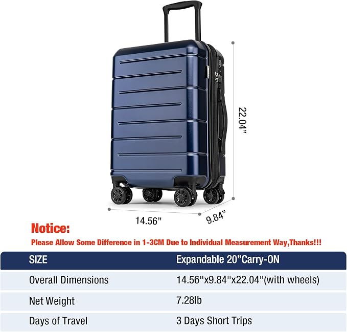 KYME Hardside Expandable Carry On Luggage 22x14x9 Airline Approved 20 Inch - Image 8