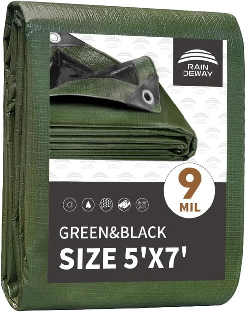 5x7 Feet Tarp Waterproof, Small Tarps, 9Mil Thick, Finished Size Tarps by RAINDEWAY