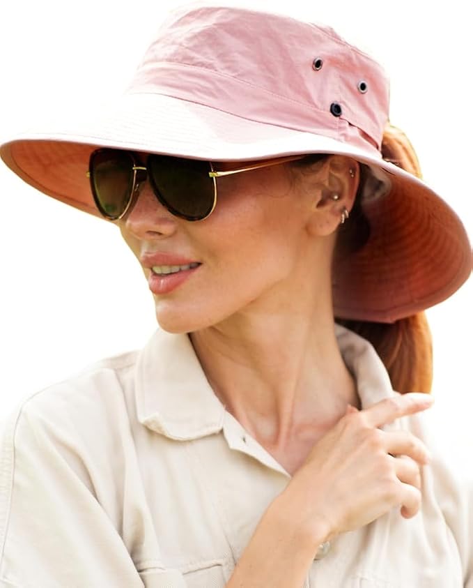 FURTALK Sun Hats for Women Ponytail UPF 50+ Beach Summer Hat Wide Brim Packable by FURTALK