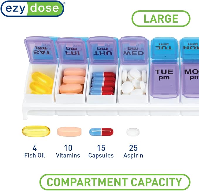 EZY DOSE Weekly AM/PM Pill Organizer, Vitamin and Medicine Box, Large Pop-out - Image 3