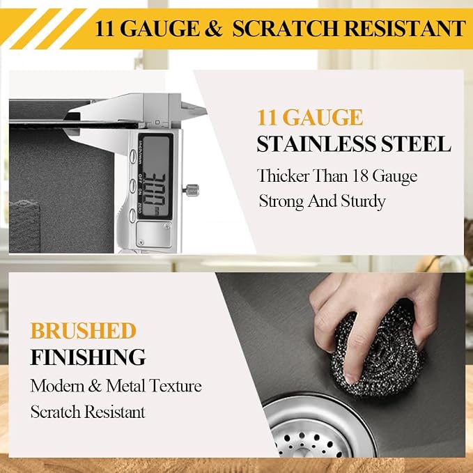 Black Kitchen Sink, Stainless Steel Drop In 33x22x9 Inch Single Bowl Topmount - Image 3