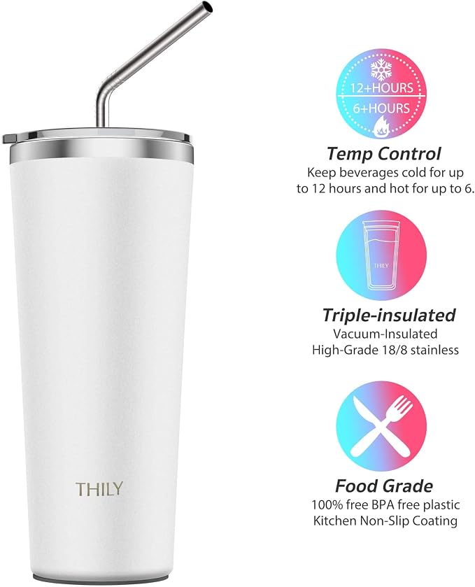 THILY Vacuum Insulated Tumbler Stainless Steel 26 oz Coffee Cup - Image 3