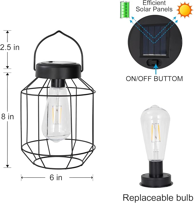 Solar Lights Outdoor Waterproof, Solar Lantern 2 Pack, Metal Hanging Outdoor - Image 6