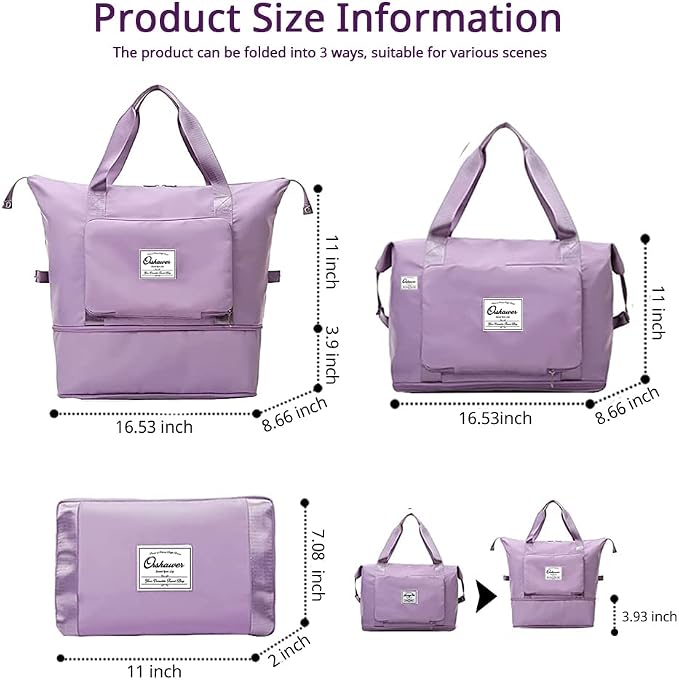 Large Capacity Foldable Travel Bag Expandable Portable Carry on Bag Dry&Wet - Image 2