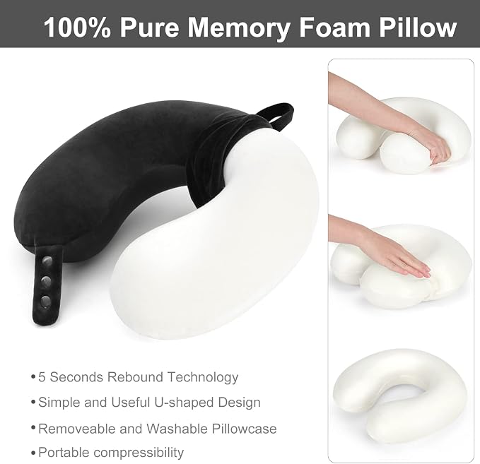 Travel Pillow, Best Memory Foam Neck Pillow Head Support Soft Pillow - Image 5