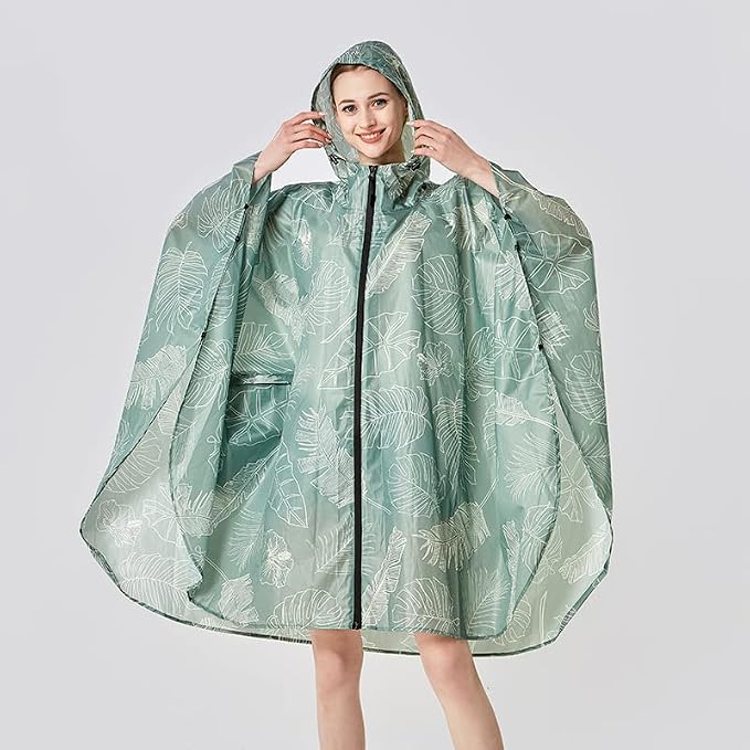 ANYOO Waterproof Rain Poncho Lightweight Reusable Hiking Hooded Coat Jacket - Image 2