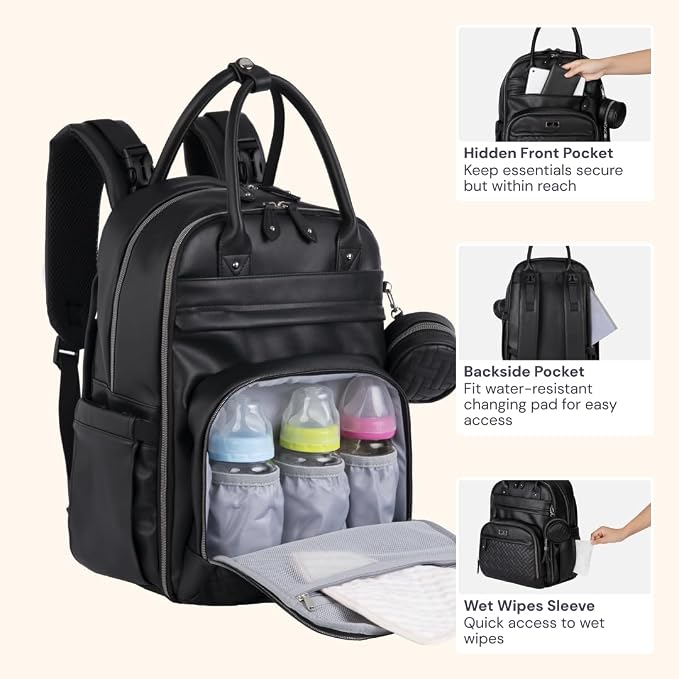 BabbleRoo Leather Diaper Bag Backpack - Image 7