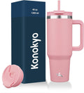 40 oz Tumbler with Handle and 2 Straws, 2 in 1 Lid Insulated Water Bottle by Konokyo