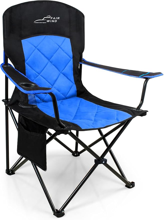 FAIR WIND Oversized Fully Padded Camping Chair, Heavy Duty Quad Fold Arm Chair by FAIRWINDOutdoorEquipment