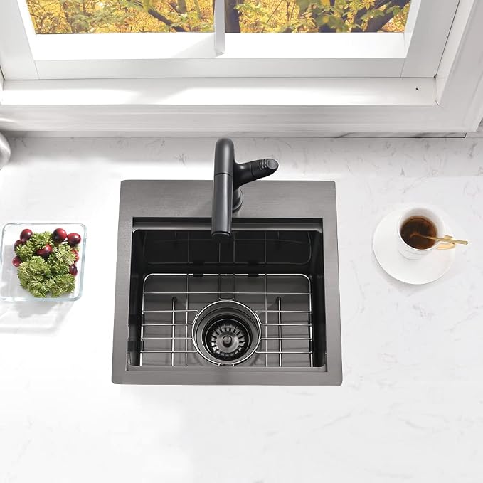15 Inch Black Bar Sink Drop In Workstation-Bokaiya 15x15 Drop In Bar Sink Small - Image 4
