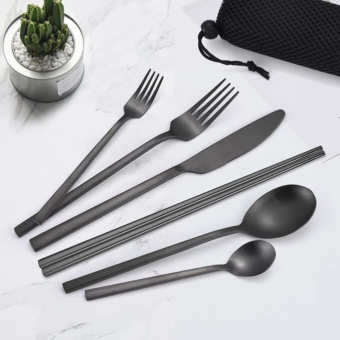 AARAINBOW 6 Pieces Stainless Steel Flatware Set Portable Reusable Cutlery Set - Image 8