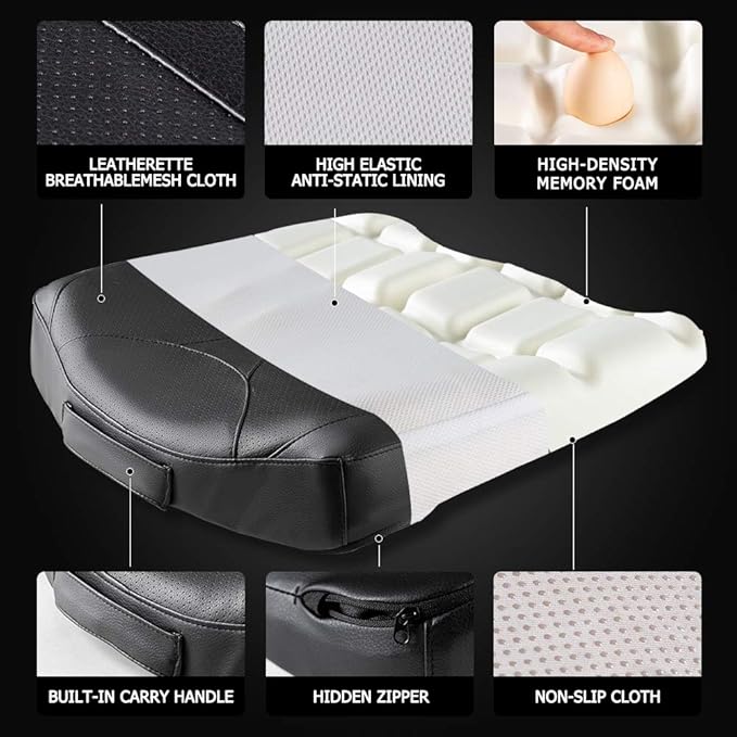 Leather Car Memory Foam Heightening Seat Cushion - Image 5