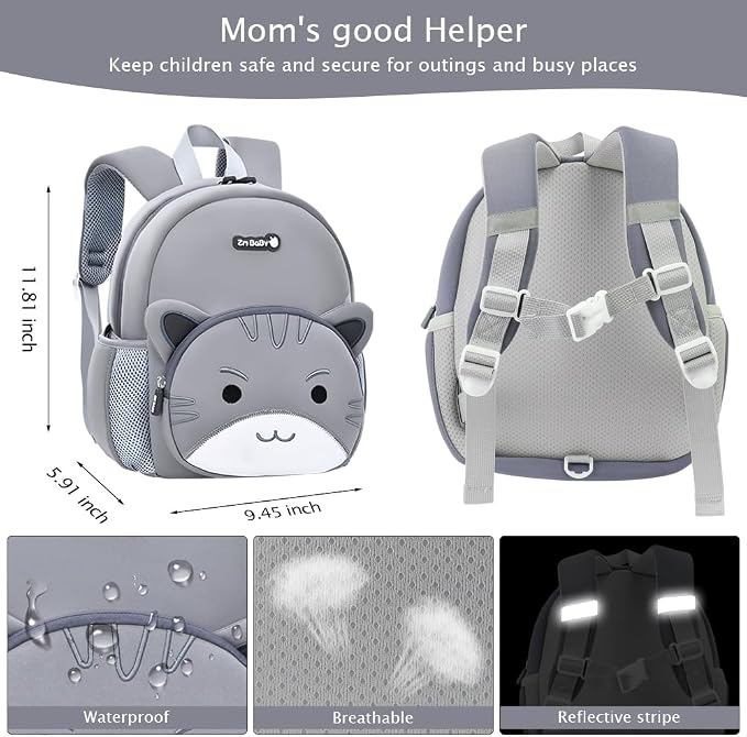 Padgene Toddler Backpacks Kids Preschool Backpack Waterproof Neoprene Animal - Image 3