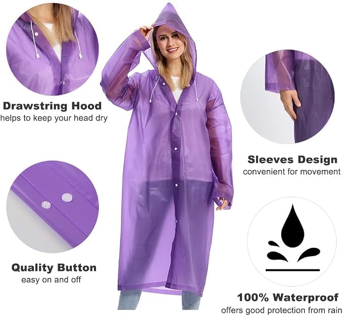 Opret 2 Pack Raincoats for Adults Reusable, EVA Rain Ponchos Lightweight Rain - Image 3