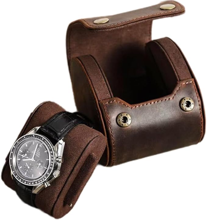 Leather Single Watch Case, Genuine Leather Vintage Watch Roll Travel Case by UPRESYE