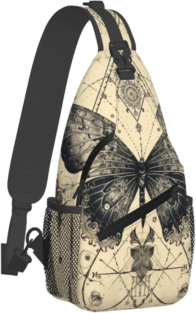 SUPLUCHOM Sling Bag Butterfly Goth Vintage Tarot Hiking Daypack Crossbody by SUPLUCHOM