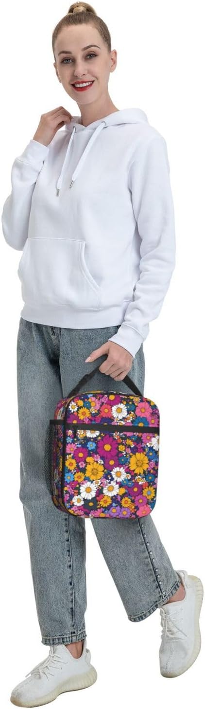 Floral Insulated Lunch Box for Women Men Floral Lunch Bag for Travel, or - Image 8