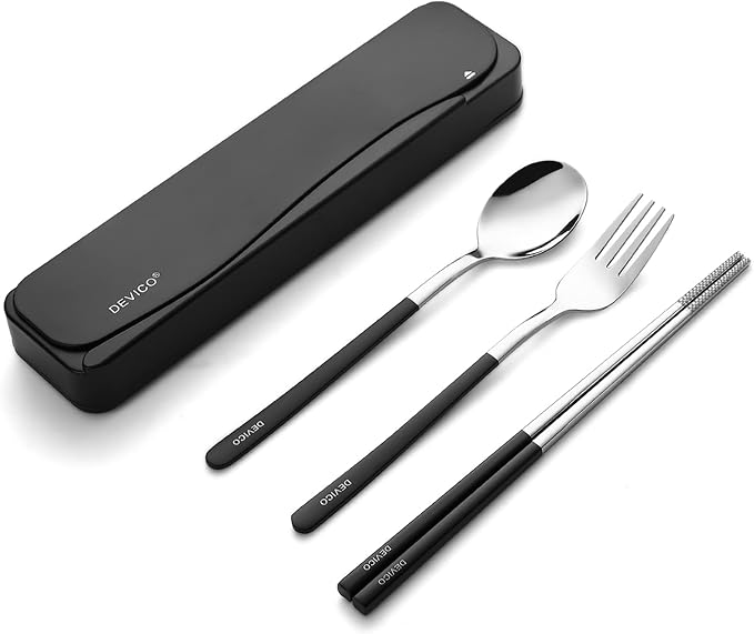 DEVICO Travel Utensils, 18/8 Stainless Steel 4pcs Cutlery Set Portable Camp by DEVICO