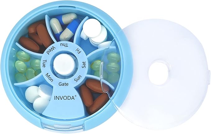 INVODA Weekly Pill Organizer 7 Compartment Rotating Pill Box - Image 3