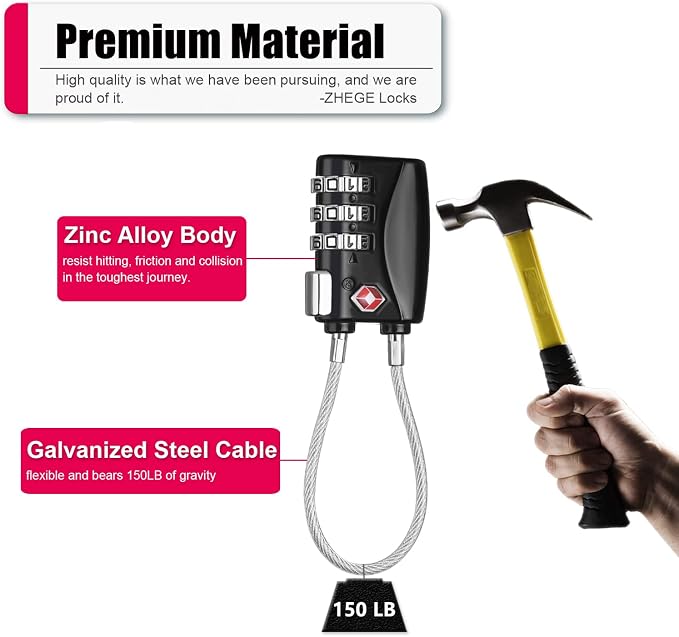 ZHEGE TSA Wire Lock 2 Pack Cable Luggage Lock - Image 4