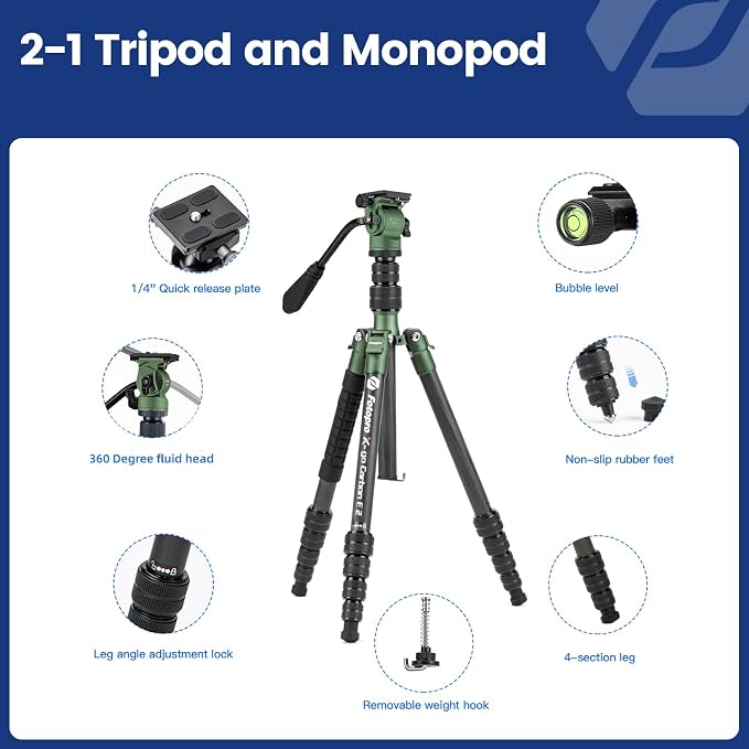 Fotopro 59" Carbon Fiber Travel Tripod, Compact Video Tripods - Image 7