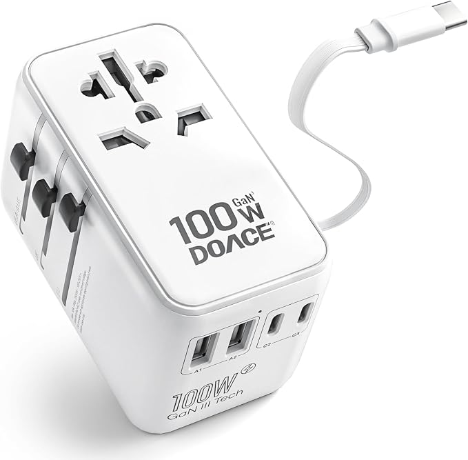DOACE Universal Travel Adapter, 100W GaN 3.0 International Power Adapter by DOACE