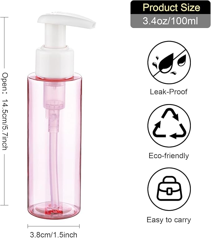 Travel Bottles Plastic Pump Bottle Dispenser TSA Approved 3.4oz/100ml 4 Pack - Image 2